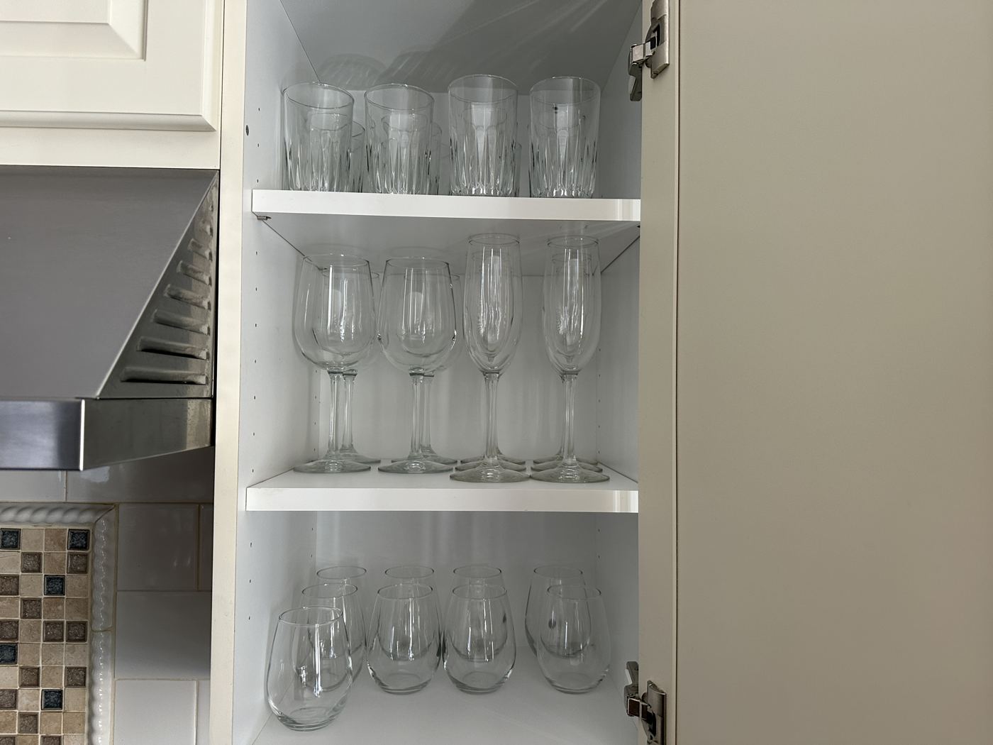 Glasses cabinet beside the hood